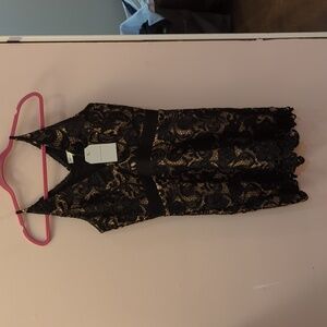 Dress the population black lace overlay mini dress